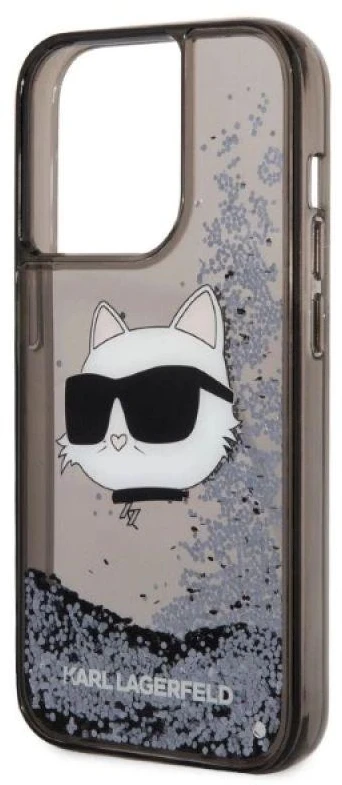 Karl Lagerfeld dėklas, skirtas iPhone 14 Pro 6,1 KLHCP14LLNCHCK juodas kietas dėklas, skirtas Liquid Glitter NFT Choupette Head