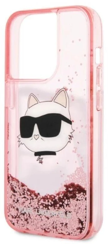 Karl Lagerfeld KLHCP14LLNCHCP Apple iPhone 14 Pro 6,1″ rožinės spalvos kietas dėklas Glitter Choupette Head