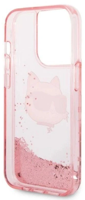 Karl Lagerfeld KLHCP14LLNCHCP Apple iPhone 14 Pro 6,1″ rožinės spalvos kietas dėklas Glitter Choupette Head