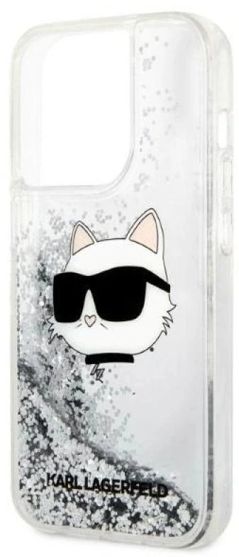 Karl Lagerfeld KLHCP14LLNCHCS iPhone 14 Pro 6,1″ sidabrinis kietas dėklas Glitter Choupette Head