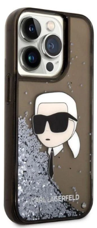Karl Lagerfeld KLHCP14LLNKHCK Apple iPhone 14 Pro 6,1″juodos spalvos kietas dėklas Glitter Karl Head