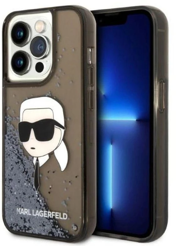 Karl Lagerfeld KLHCP14LLNKHCK Apple iPhone 14 Pro 6,1″juodos spalvos kietas dėklas Glitter Karl Head