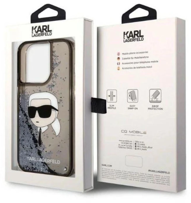 Karl Lagerfeld KLHCP14LLNKHCK Apple iPhone 14 Pro 6,1″juodos spalvos kietas dėklas Glitter Karl Head