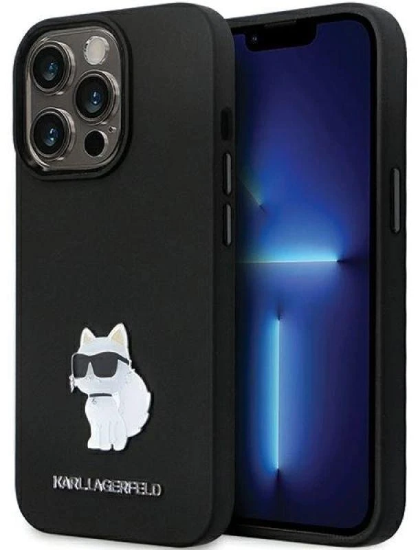 Apple iPhone 14 Pro Karl Lagerfeld dėklas Silicone C Metal Pin (KLHCP14LSMHCNPK) juodos spalvos