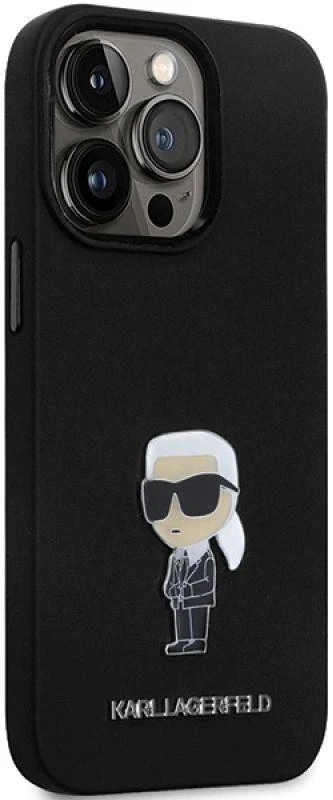 Dėklas Karl Lagerfeld KLHCP14LSMHKNPK Apple iPhone 14 Pro 6.1″ juodos spalvos Silicone Ikonik Metal Pin