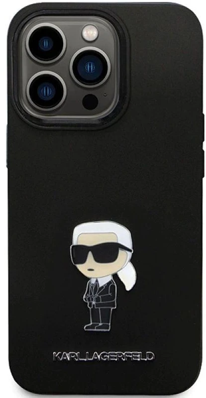 Dėklas Karl Lagerfeld KLHCP14LSMHKNPK Apple iPhone 14 Pro 6.1″ juodos spalvos Silicone Ikonik Metal Pin