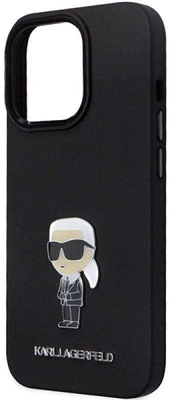 Dėklas Karl Lagerfeld KLHCP14LSMHKNPK Apple iPhone 14 Pro 6.1″ juodos spalvos Silicone Ikonik Metal Pin