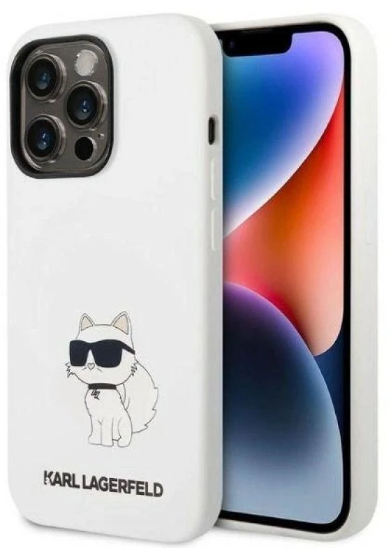 Karl Lagerfeld KLHCP14LSNCHBCH iPhone 14 Pro 6,1″ kietas dėklas, baltos spalvos, Silicone Choupette