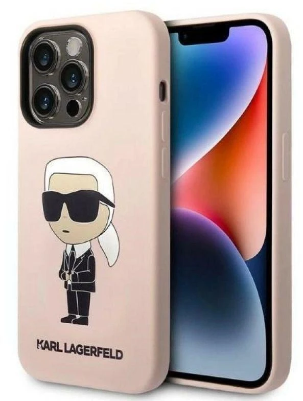 Karl Lagerfeld KLHCP14LSNIKBCP Apple iPhone 14 Pro 6,1″ kietas dėklas rožinės spalvos Silicone Ikonik