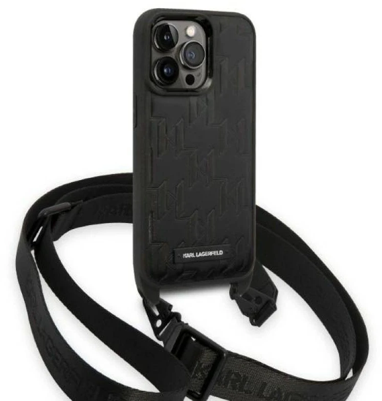 Dėklas Karl Lagerfeld KLHCP14LSTMMK Apple iPhone 14 Pro 6,1″ hardcase juodos spalvos Monogram Plaque Logo Strap