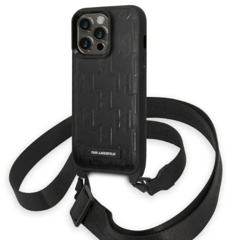 Dėklas Karl Lagerfeld KLHCP14LSTMMK Apple iPhone 14 Pro 6,1″ hardcase juodos spalvos Monogram Plaque Logo Strap