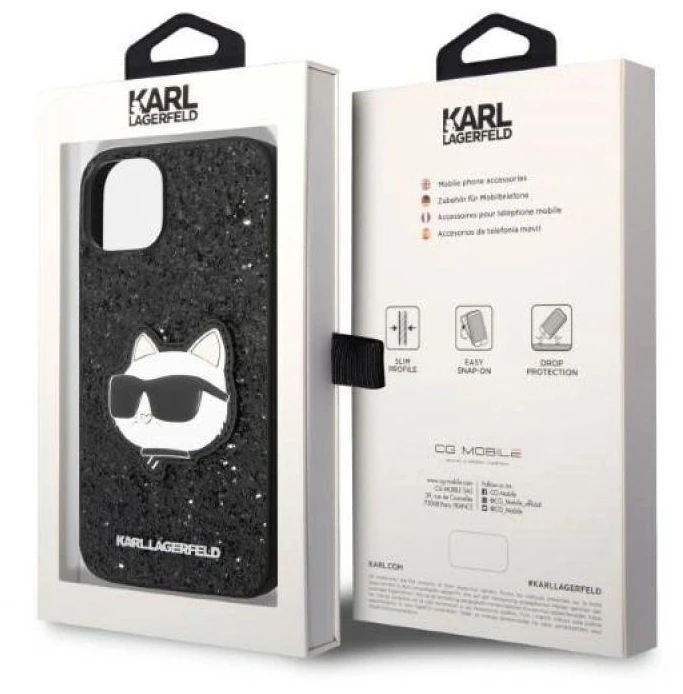 Karl Lagerfeld KLHCP14MG2CPK iPhone 14 Plus / 15 Plus 6,7″ juodos spalvos kietas dėklas Glitter Choupette Pa