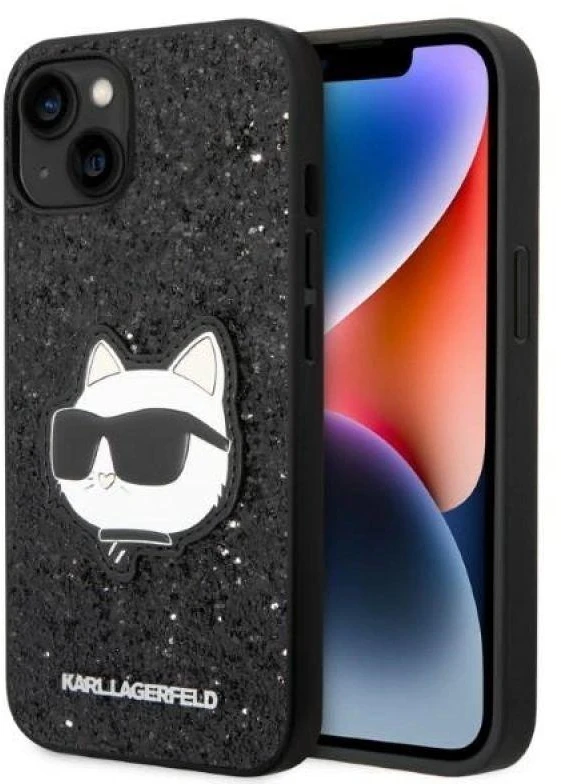 Karl Lagerfeld KLHCP14MG2CPK iPhone 14 Plus / 15 Plus 6,7″ juodos spalvos kietas dėklas Glitter Choupette Pa