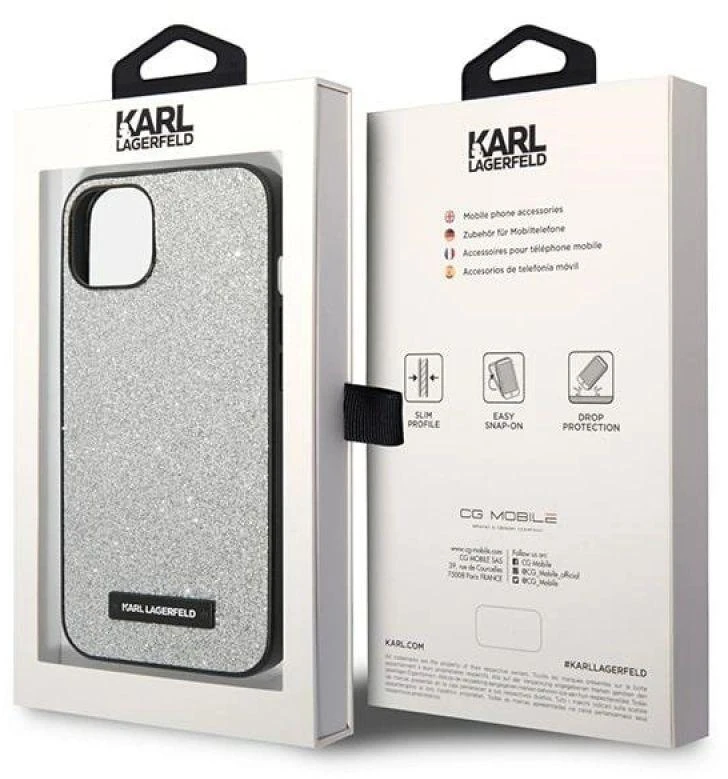 Dėklas Karl Lagerfeld KLHCP14MG2ELS iPhone 14 Plus 6.7 "hardcase sidabrinis / sidabrinis Glitter Plaque Logo