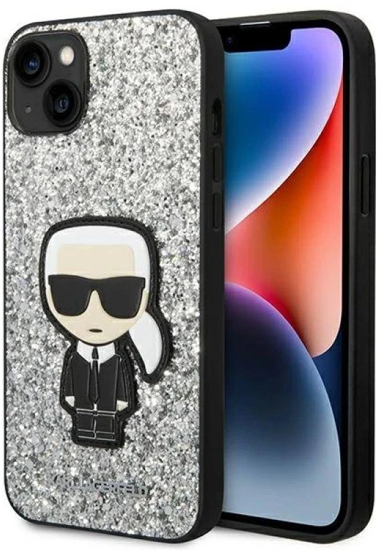 Apple iPhone 14 Plus Karl Lagerfeld dėklas Glitter Flakes Ikonik (KLHCP14MGFKPG) sidabrinės spalvos