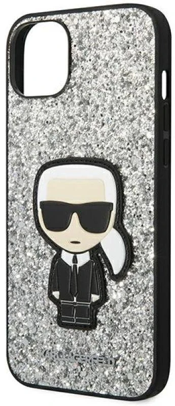 Apple iPhone 14 Plus Karl Lagerfeld dėklas Glitter Flakes Ikonik (KLHCP14MGFKPG) sidabrinės spalvos