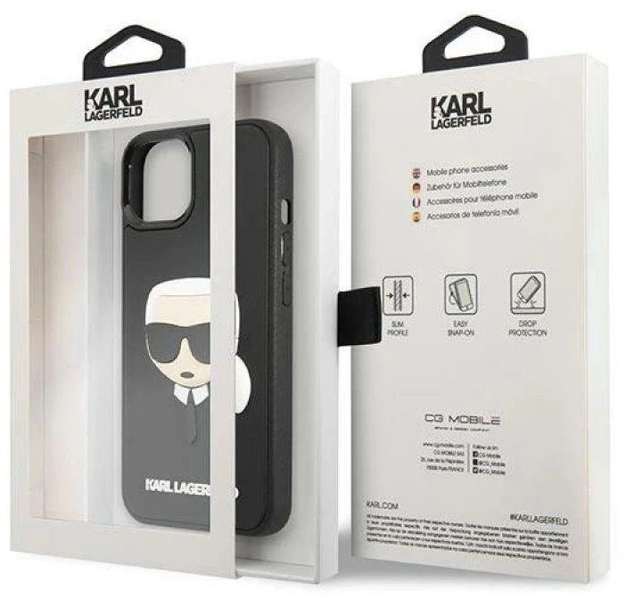 Karl Lagerfeld KLHCP14MKH3DBK Apple iPhone 14Plus / 15 Plus 6,7″ juodos spalvos kietas dėklas 3D Rubber Karl`s Head