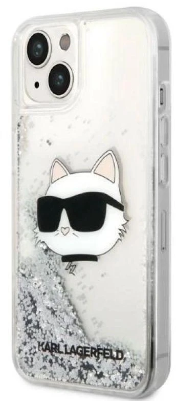 Karl Lagerfeld KLHCP14MLNCHCS iPhone 14 Plus / 15 Plus 6,7″ sidabrinis kietas dėklas Glitter Choupette
