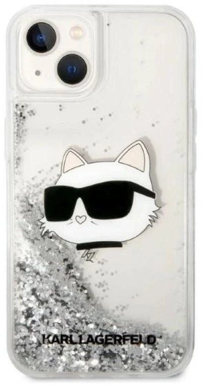 Karl Lagerfeld KLHCP14MLNCHCS iPhone 14 Plus / 15 Plus 6,7″ sidabrinis kietas dėklas Glitter Choupette