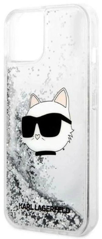Karl Lagerfeld KLHCP14MLNCHCS iPhone 14 Plus / 15 Plus 6,7″ sidabrinis kietas dėklas Glitter Choupette