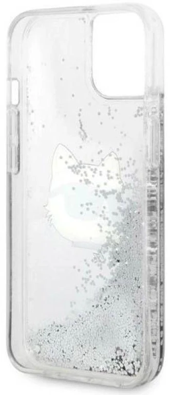 Karl Lagerfeld KLHCP14MLNCHCS iPhone 14 Plus / 15 Plus 6,7″ sidabrinis kietas dėklas Glitter Choupette