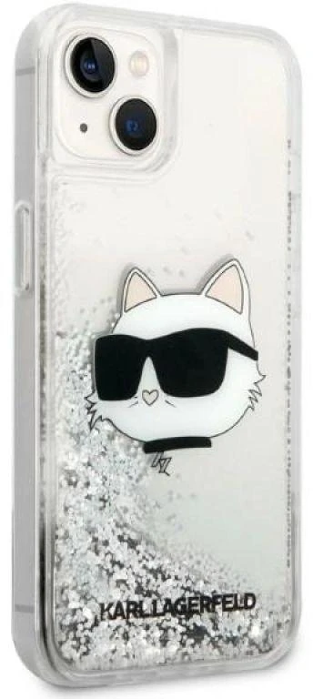 Karl Lagerfeld KLHCP14MLNCHCS iPhone 14 Plus / 15 Plus 6,7″ sidabrinis kietas dėklas Glitter Choupette
