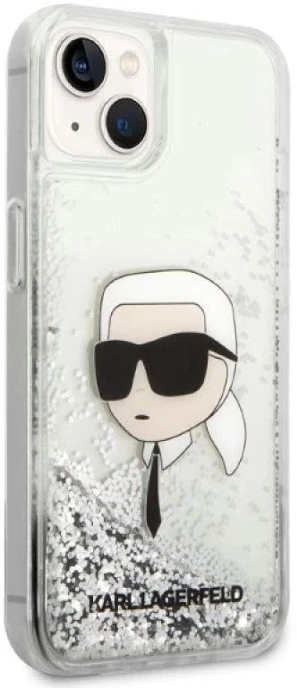 Karl Lagerfeld KLHCP14MLNKHCH iPhone 14 Plus / 15 Plus 6,7″ sidabrinis kietas dėklas Glitter Karl Head
