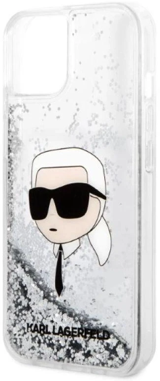 Karl Lagerfeld KLHCP14MLNKHCH iPhone 14 Plus / 15 Plus 6,7″ sidabrinis kietas dėklas Glitter Karl Head