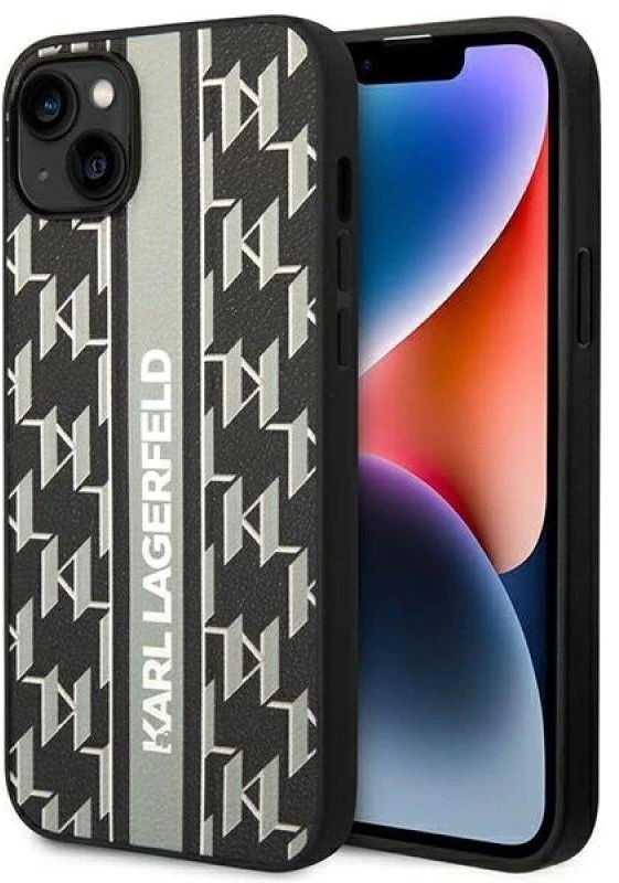 Karl Lagerfeld KLHCP14MPGKLSKG Apple iPhone 14Plus / 15 Plus 6,7″ kietas dėklas pilkos spalvos Monogram Stripe