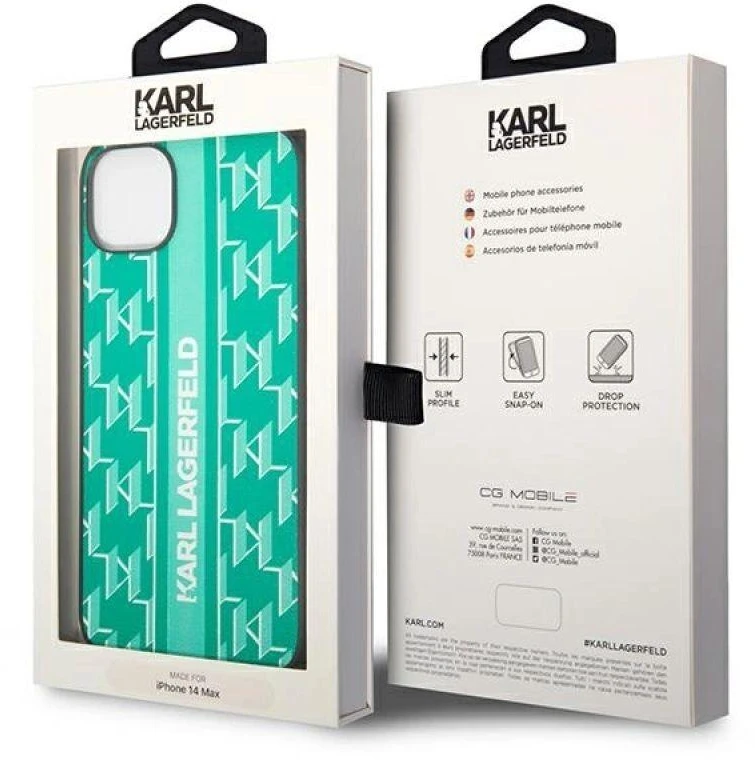 Karl Lagerfeld Karl Lagefeld dėklas, skirtas iPhone 14 Plus 6,7 KLHCP14MPGKLSKN žalios spalvos kietas dėklas , skirtas Monogram Stripe