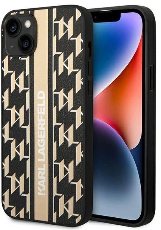Dėklas Karl Lagerfeld Hardcase Monogram Stripe KLHCP14MPGKLSKW galinis dangtelis, Apple, iPhone 14 Plus, TPU, ruda, 6,7 colio