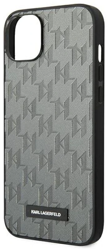 Karl Lagerfeld KLHCP14MSAKLHPG Apple iPhone 14 Plus / 15 Plus 6,7″ kietas dėklas pilkos spalvos Saffiano Mono Metal