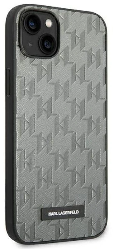 Karl Lagerfeld KLHCP14MSAKLHPG Apple iPhone 14 Plus / 15 Plus 6,7″ kietas dėklas pilkos spalvos Saffiano Mono Metal