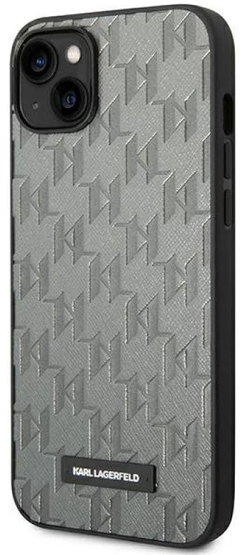 Karl Lagerfeld KLHCP14MSAKLHPG Apple iPhone 14 Plus / 15 Plus 6,7″ kietas dėklas pilkos spalvos Saffiano Mono Metal