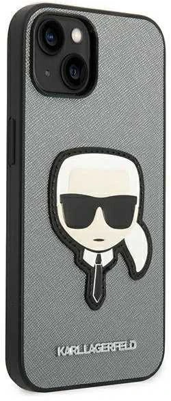 Karl Lagerfeld KLHCP14MSAPKHG iPhone 14 Plus 6,7 sidabrinis/sidabrinis deklas Saffiano Karl`s Head Patch