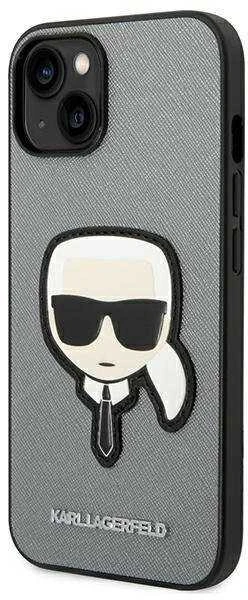 Karl Lagerfeld KLHCP14MSAPKHG iPhone 14 Plus 6,7 sidabrinis/sidabrinis deklas Saffiano Karl`s Head Patch