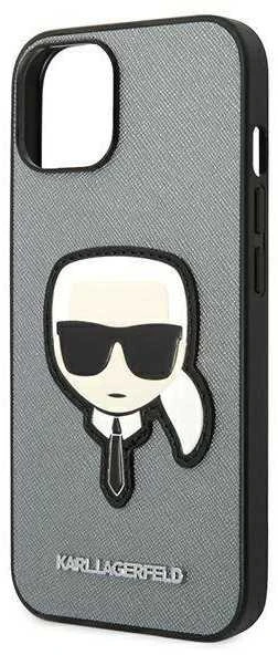 Karl Lagerfeld KLHCP14MSAPKHG iPhone 14 Plus 6,7 sidabrinis/sidabrinis deklas Saffiano Karl`s Head Patch