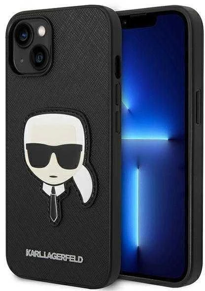 Karl Lagerfeld KLHCP14MSAPKHK iPhone 14 Plus 6,7 juodas/juodas deklas Saffiano Karl`s Head Patch