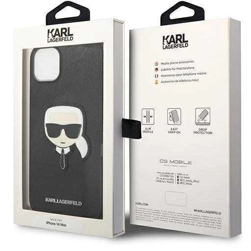 Karl Lagerfeld KLHCP14MSAPKHK iPhone 14 Plus 6,7 juodas/juodas deklas Saffiano Karl`s Head Patch