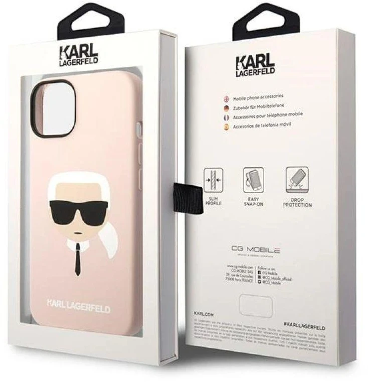 Dėklas Karl Lagerfeld KLHCP14MSLKHLP IPHONE 14 PLUS / 15 PLUS 6.7 "HARDCASE Rožinis / Rožinis SILICONE KARL`S HEAD