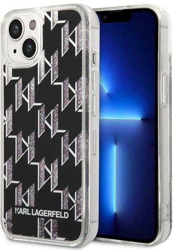 Karl Lagerfeld KLHCP14SLMNMK Apple iPhone 14/ 15 / 13 6,1″ kietas dėklas juodos spalvos Liquid Glitter Monogram