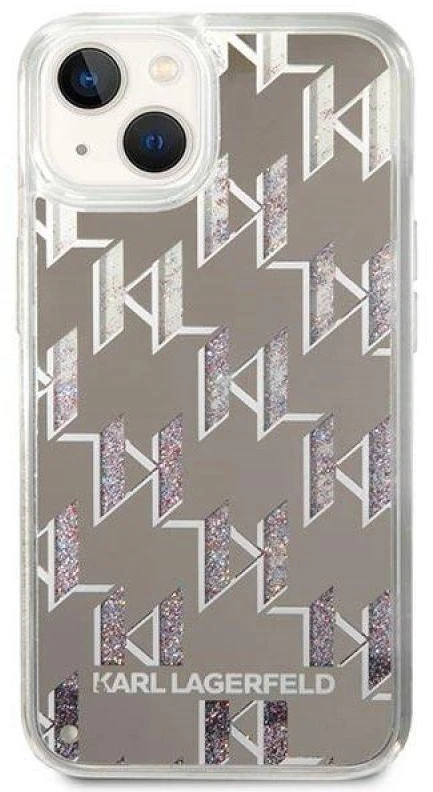 Karl Lagerfeld KLHCP14SLMNMS Apple iPhone 14/ 15 / 13 6,1″ kietas dėklas sidabrinis Liquid Glitter Monogram