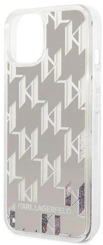 Karl Lagerfeld KLHCP14SLMNMS Apple iPhone 14/ 15 / 13 6,1″ kietas dėklas sidabrinis Liquid Glitter Monogram