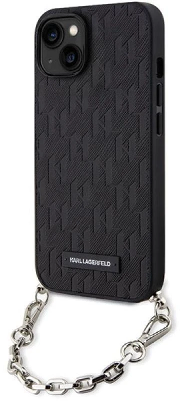 Karl Lagerfeld KLHCP14SSACKLHPK Apple iPhone 14 / 15 / 13 6.1″ juodos spalvos kietas dėklas Saffiano Monogram Chai
