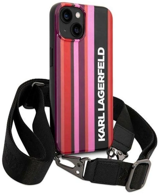 Dėklas Karl Lagerfeld KLHCP14SSTSTP Apple iPhone 14/ 15 / 13 6,1″ hardcase rožinės spalvos Color Stripes Strap