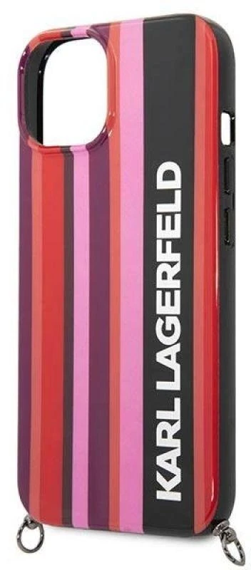 Dėklas Karl Lagerfeld KLHCP14SSTSTP Apple iPhone 14/ 15 / 13 6,1″ hardcase rožinės spalvos Color Stripes Strap