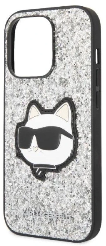 Karl Lagerfeld KLHCP14XG2CPS Apple iPhone 14 Pro Max 6,7″ sidabrinis kietas dėklas Glitter Choupette Patch
