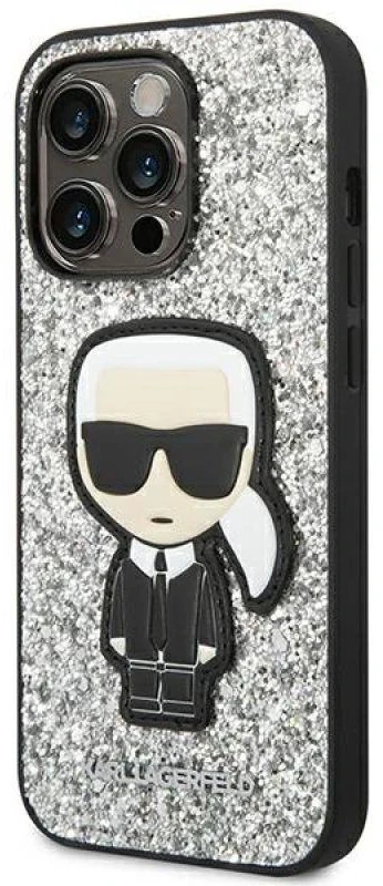 Karl Lagerfeld KLHCP14XGFKPG iPhone 14 Pro Max 6,7″ kietas dėklas sidabrinis Glitter Flakes Ikonik