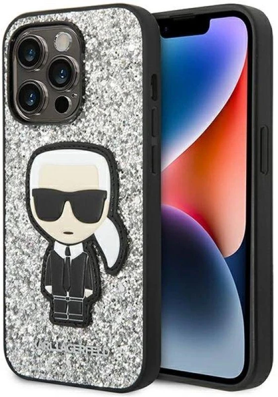 Karl Lagerfeld KLHCP14XGFKPG iPhone 14 Pro Max 6,7″ kietas dėklas sidabrinis Glitter Flakes Ikonik