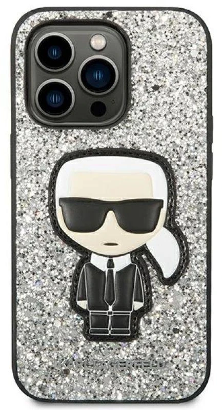 Karl Lagerfeld KLHCP14XGFKPG iPhone 14 Pro Max 6,7″ kietas dėklas sidabrinis Glitter Flakes Ikonik